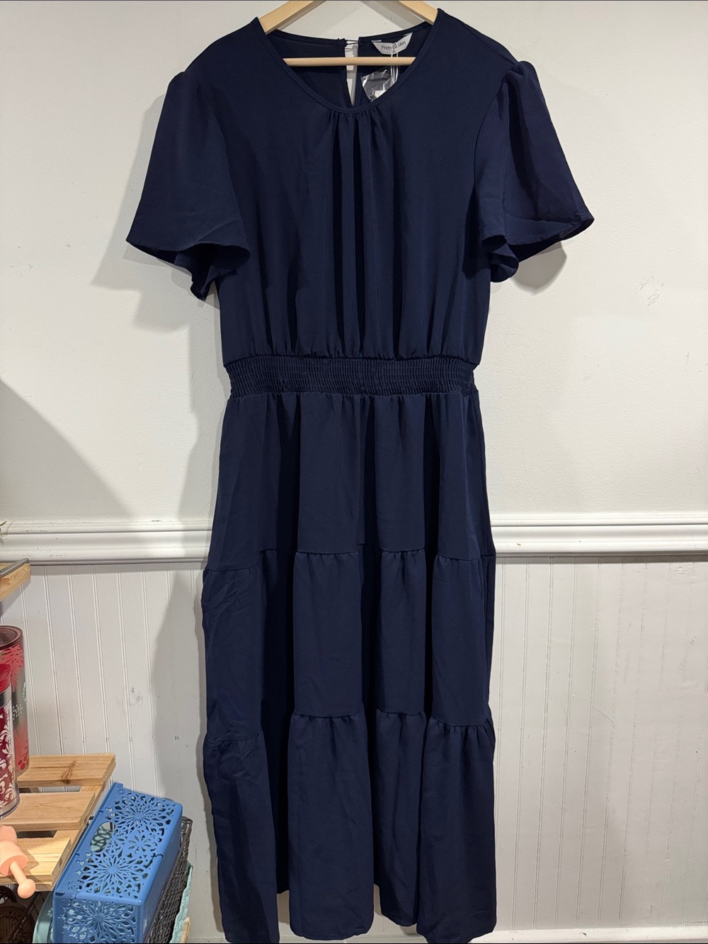 Prettygarden dress Navy Short-Sleeve Tiered xxl modest new